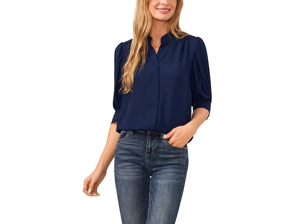 CeCe Puff Sleeve Crepe Button-Up Shirt Product Image