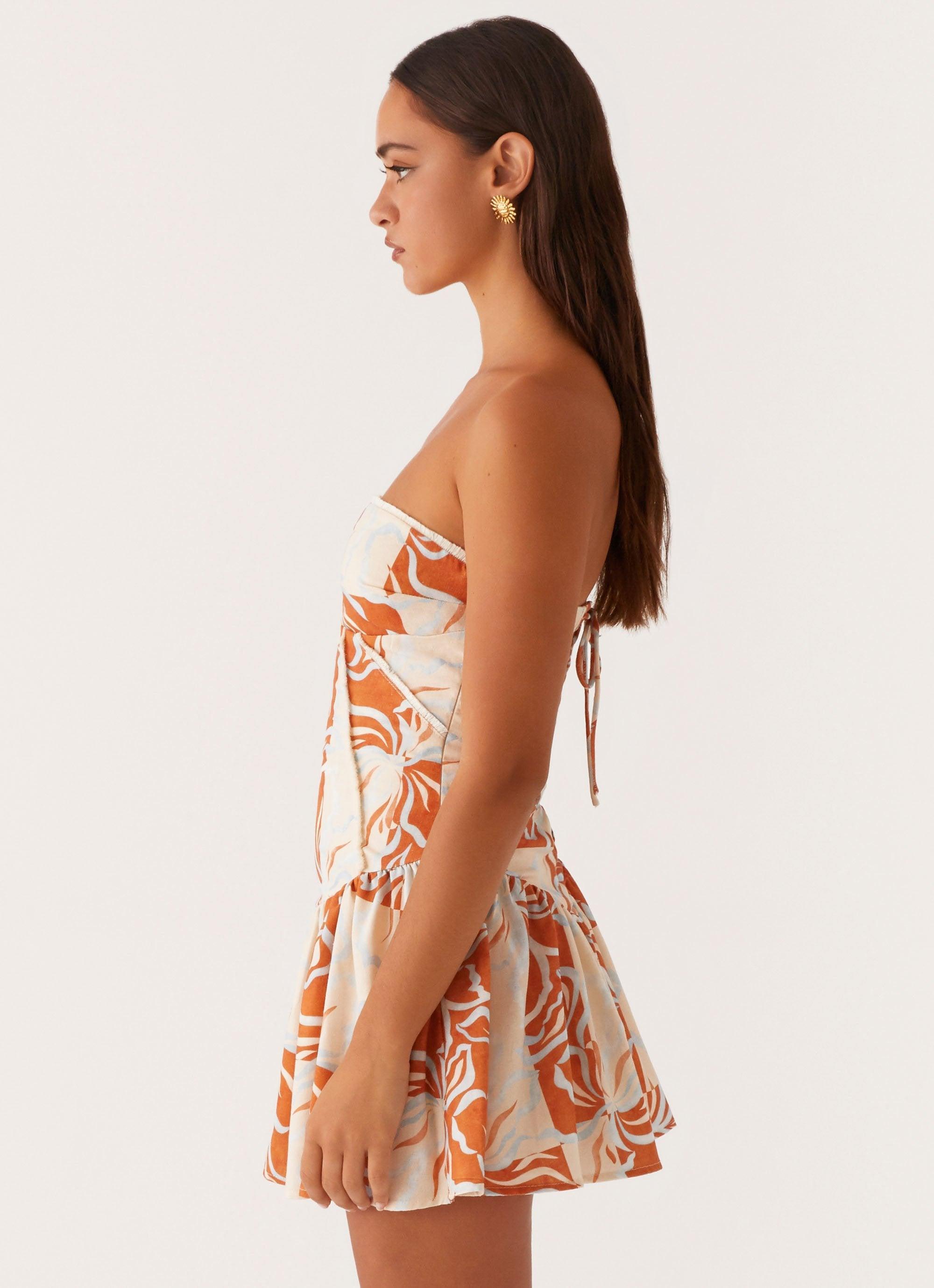 Larnie Linen Mini Dress - Orange Blue Floral Product Image