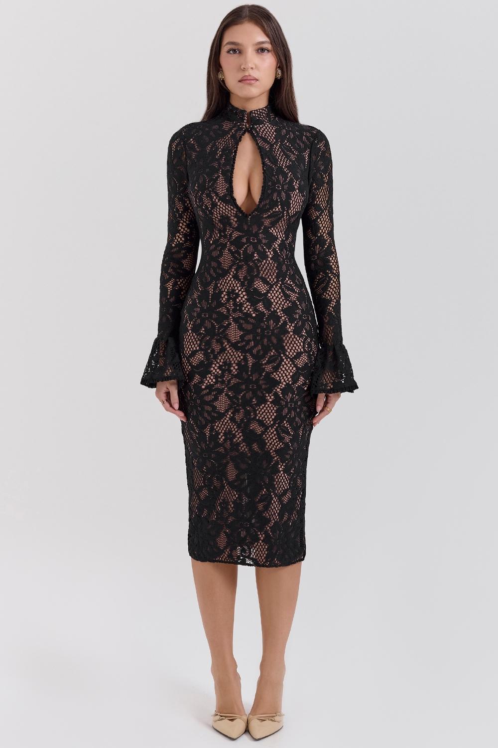 Pierette Black Lace Midi Dress Product Image