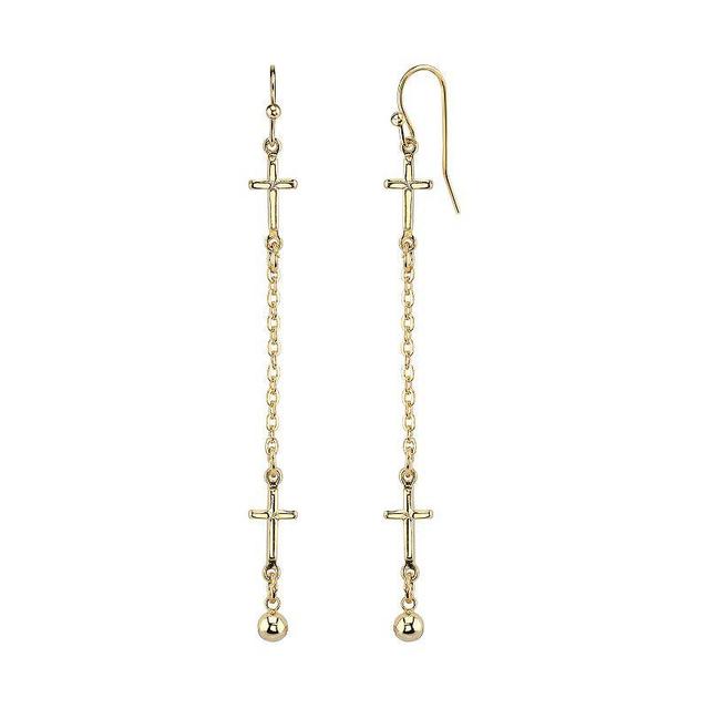 1928 Cross Linear Drop Earrings, Womens, 14k Gold Product Image