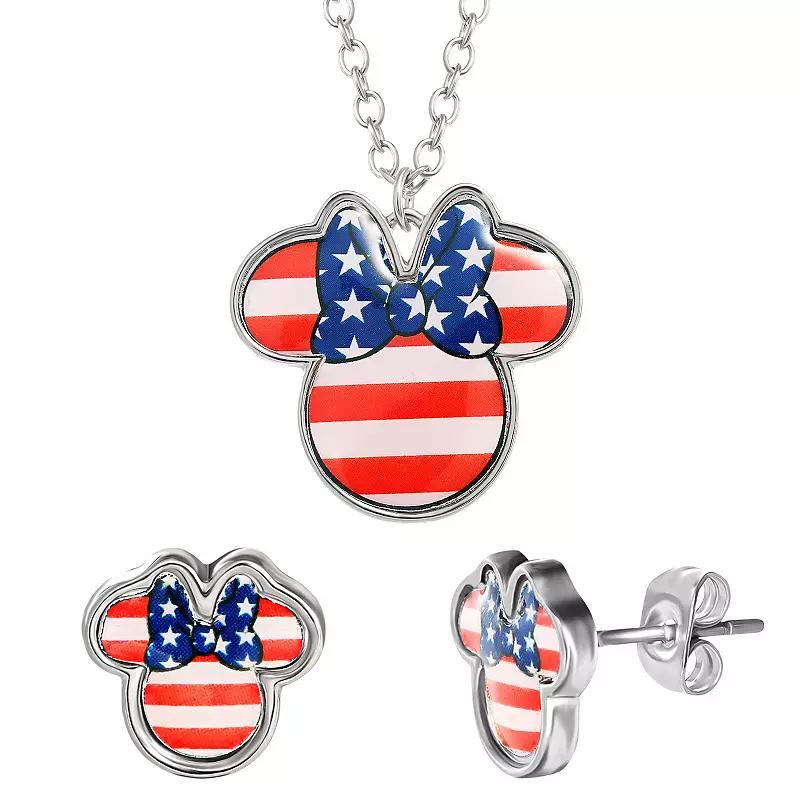 Disneys Minnie Mouse Americana Earring & Pendant Necklace Set, Womens, Red Product Image