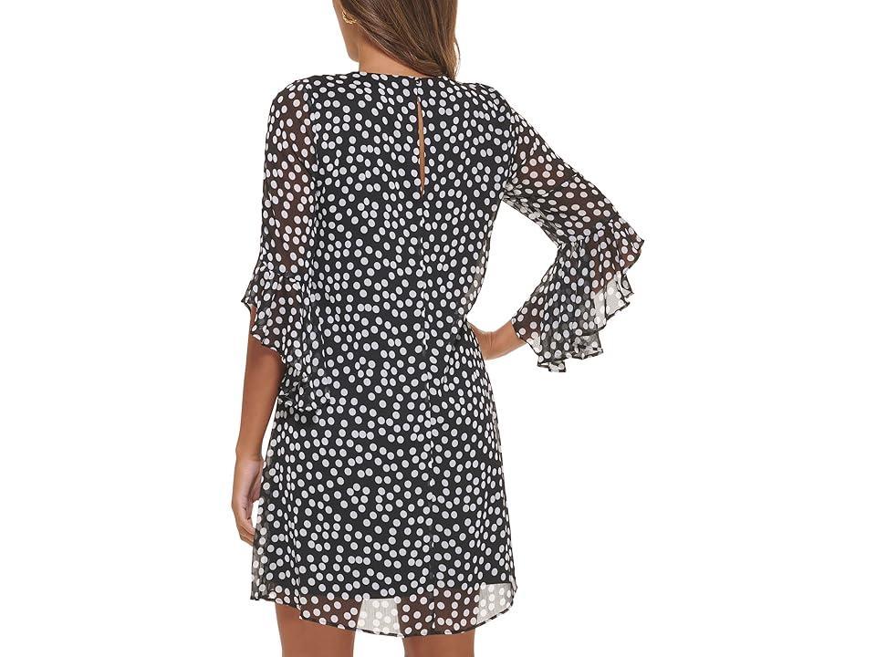 Calvin Klein Short Chiffon Dress with Bell Sleeves (Blk Cream) Women's Dress Product Image