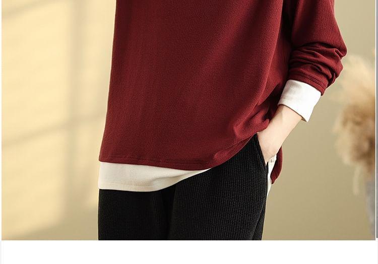 Mock Two-Piece Long-Sleeve Crewneck Two Tone Tee Product Image