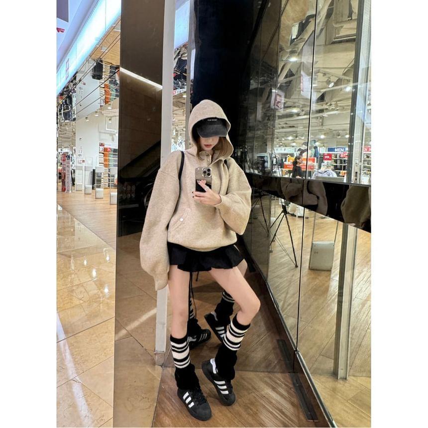 Plain Snap Button Knit Hoodie Product Image