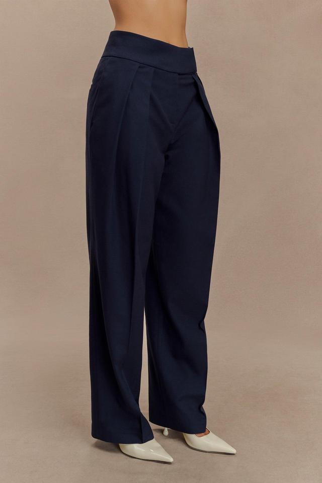 Penelope Pleated High Waisted Pants - Dark Navy Product Image