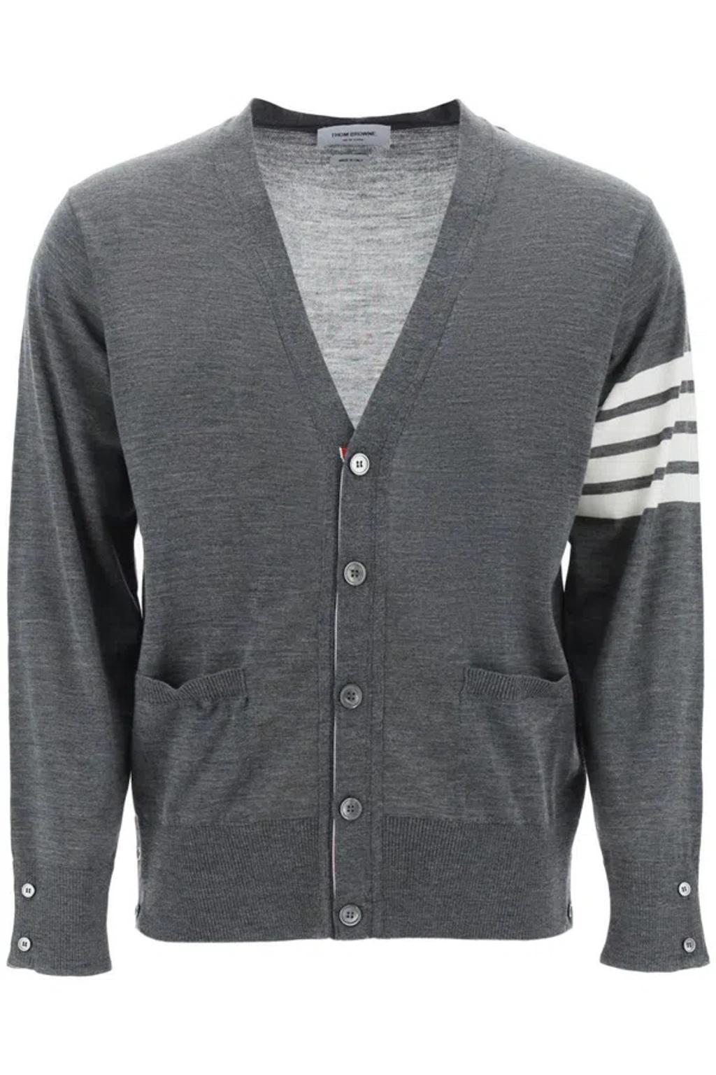 THOM BROWNE Merino Wool Cardigan In Med Grey Product Image