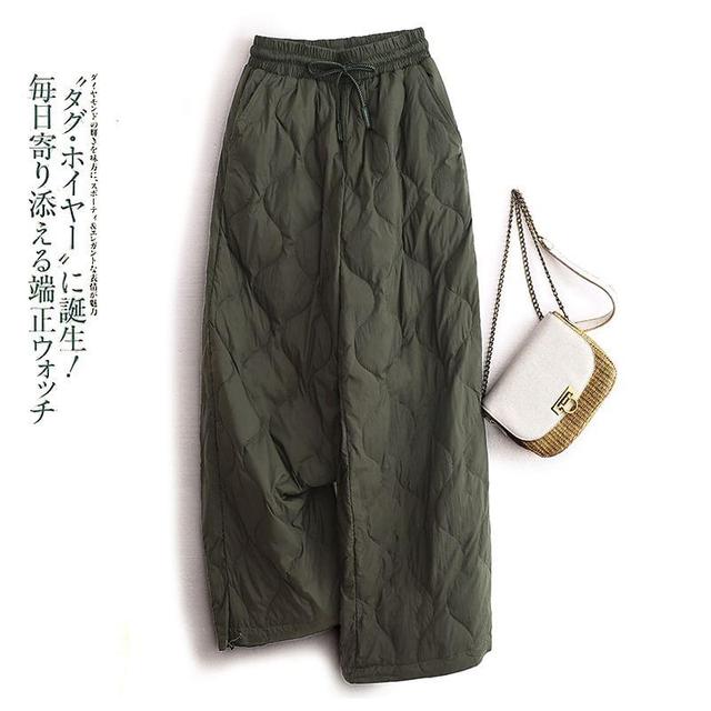 Drawstring Waist Plain Quilted Cropped Wide Leg Pants Product Image