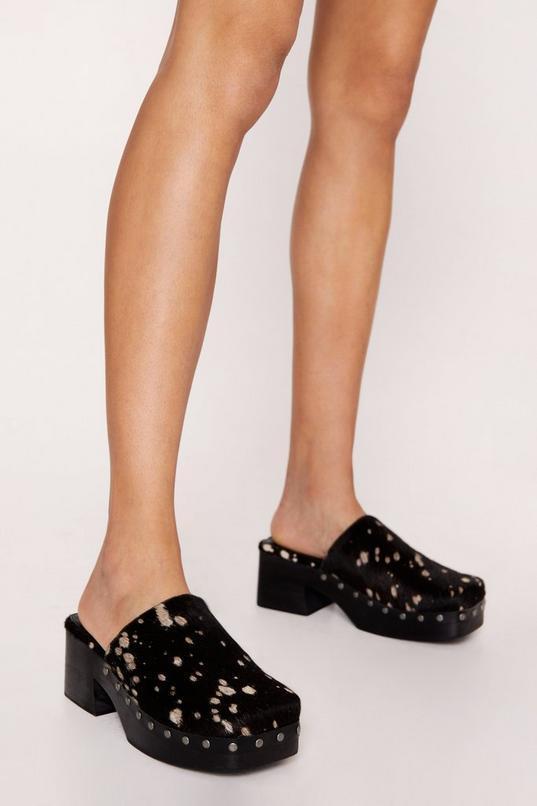 Hair On Studded Square Toe Clogs Product Image