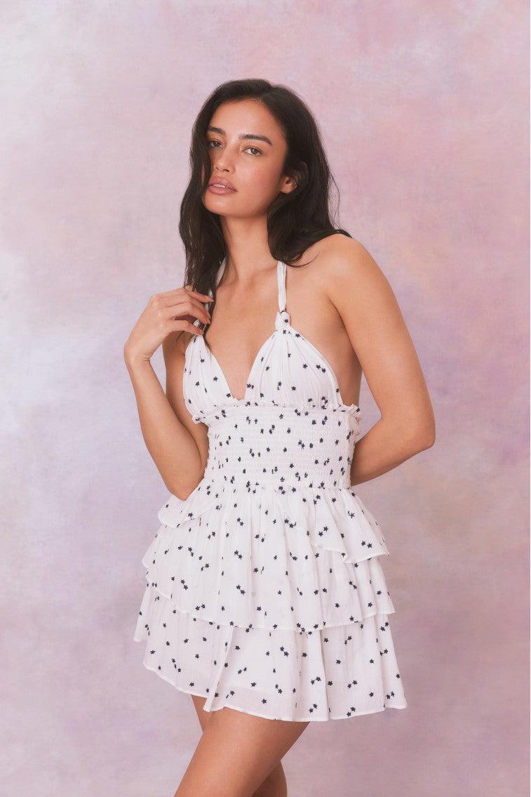 Deanna Star Print Cotton Halter Mini Dress Product Image