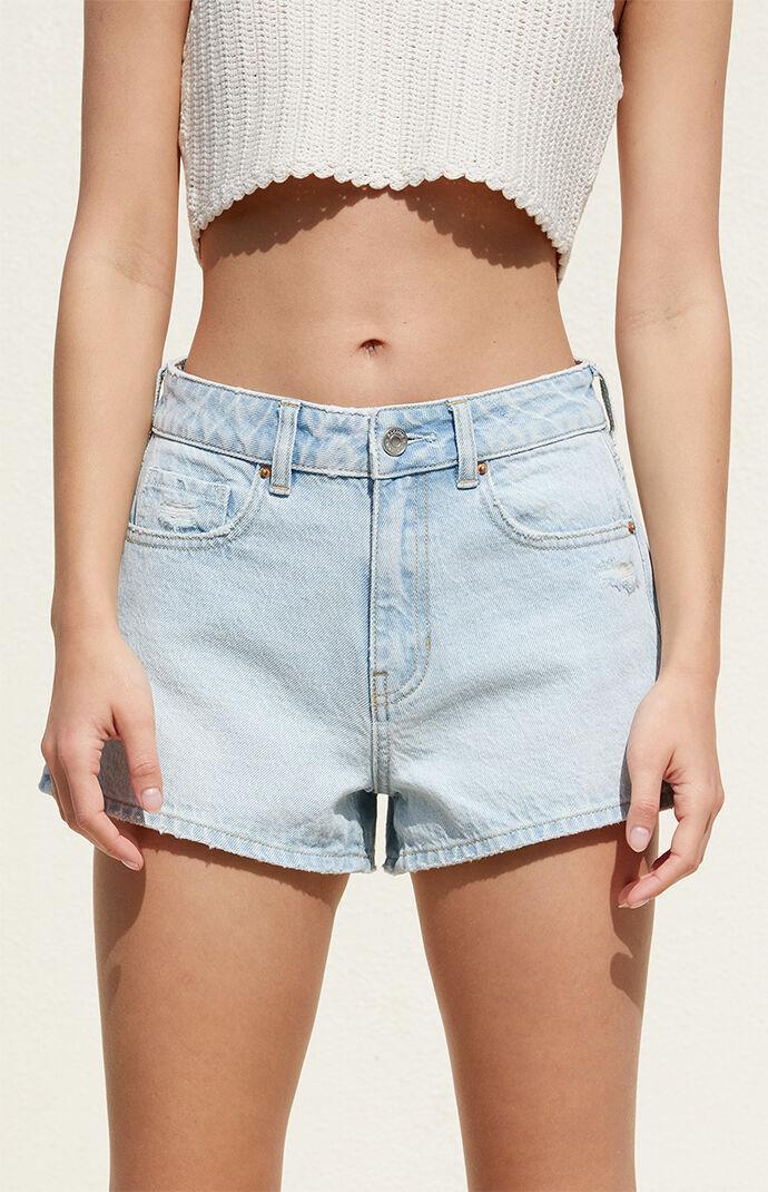 Womens Light Indigo Ripped Denim Mom Shorts Product Image