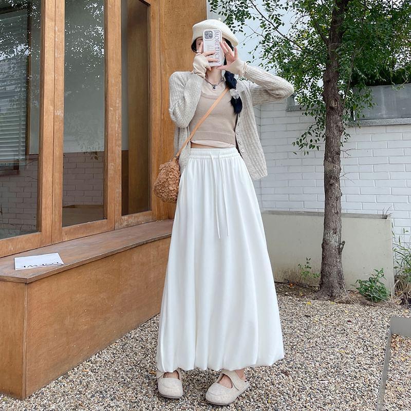 High Rise Plain Maxi A-Line Skirt Product Image