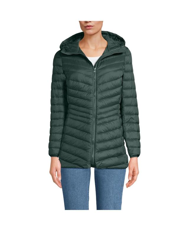 Womens Lands End Hooded Down Wanderweight Ultralight Packable Jacket Deep Blue Product Image