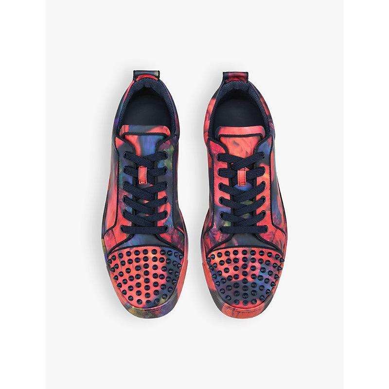 CHRISTIAN LOUBOUTIN Mens Multi/marine Mat Louis Junior Spikes Graphic-print Satin Low-top Trainers Product Image