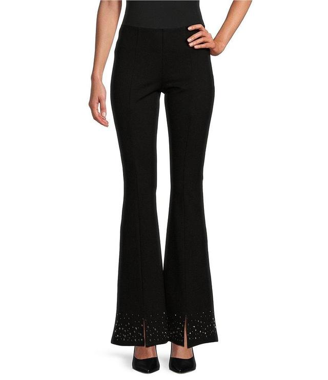 Slim Factor by Investments Ponte Knit No Waist Flare Leg Front Slit Heatset Pants Product Image