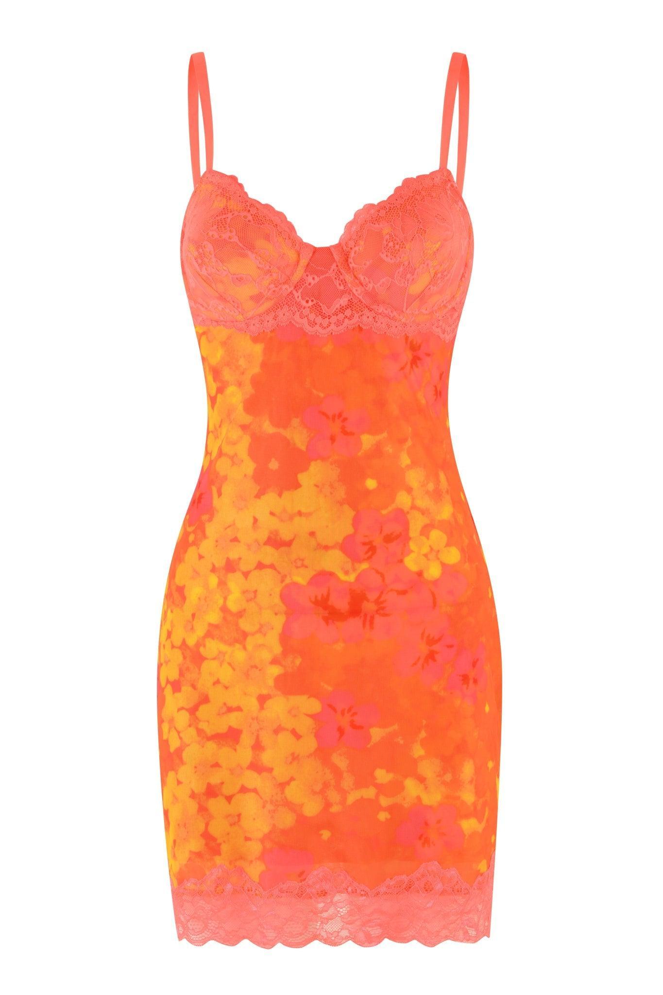 CALYPSO MINI DRESS - ORANGE : NEON FLORAL Product Image