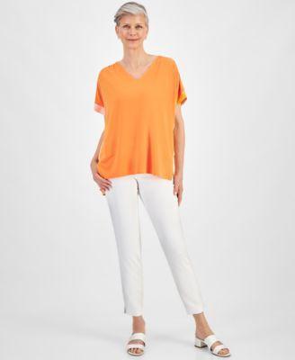 Jm Collection Womens Mixed Media Short Sleeve Top Lace Up Hem Capri Pants Created For Macys product image