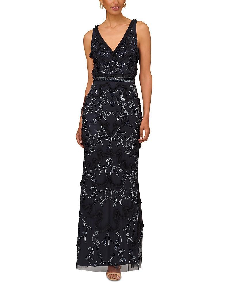 Womens Beaded V-Neck Gown Product Image