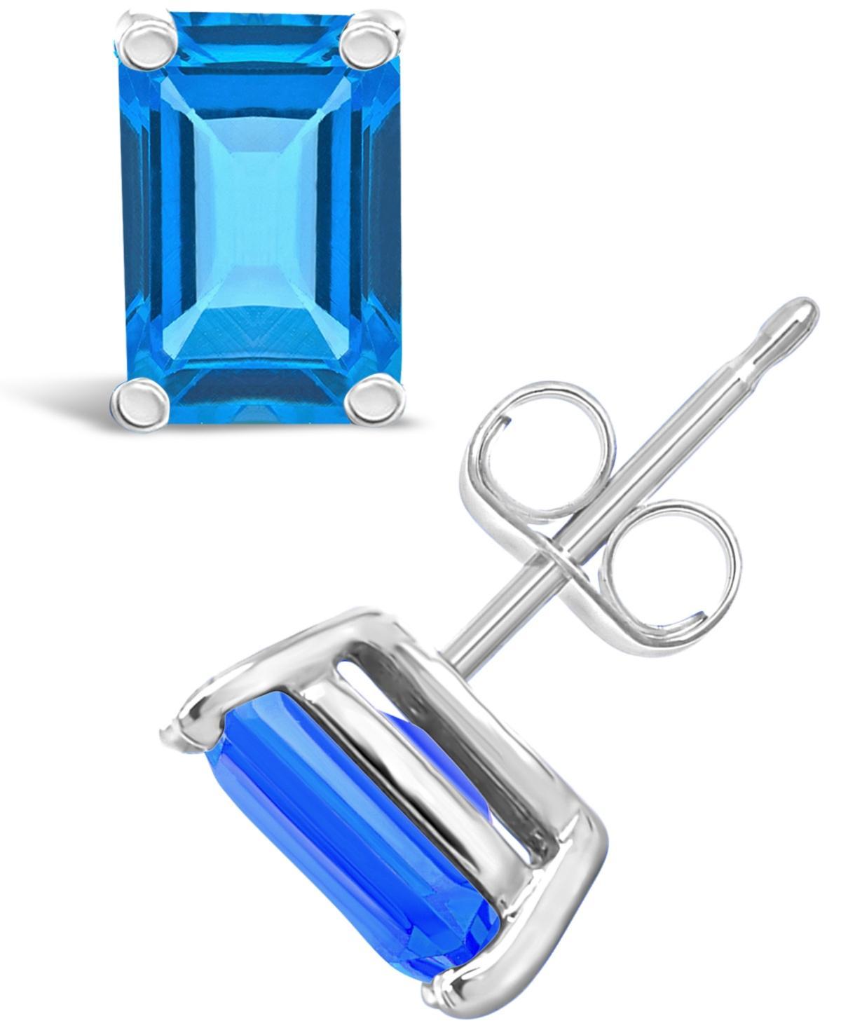 Celebration Gems 14k Gold Emerald Cut Swiss Blue Topaz Stud Earrings, Womens Product Image