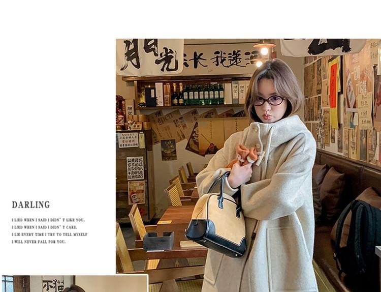 Plain Hooded Toggle Long Coat Product Image