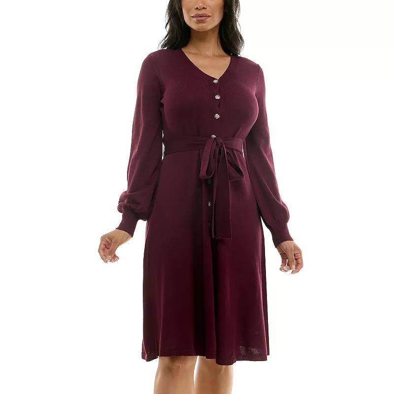 Womens Nina Leonard Balloon Sleeve Midi Sweater Dress Product Image