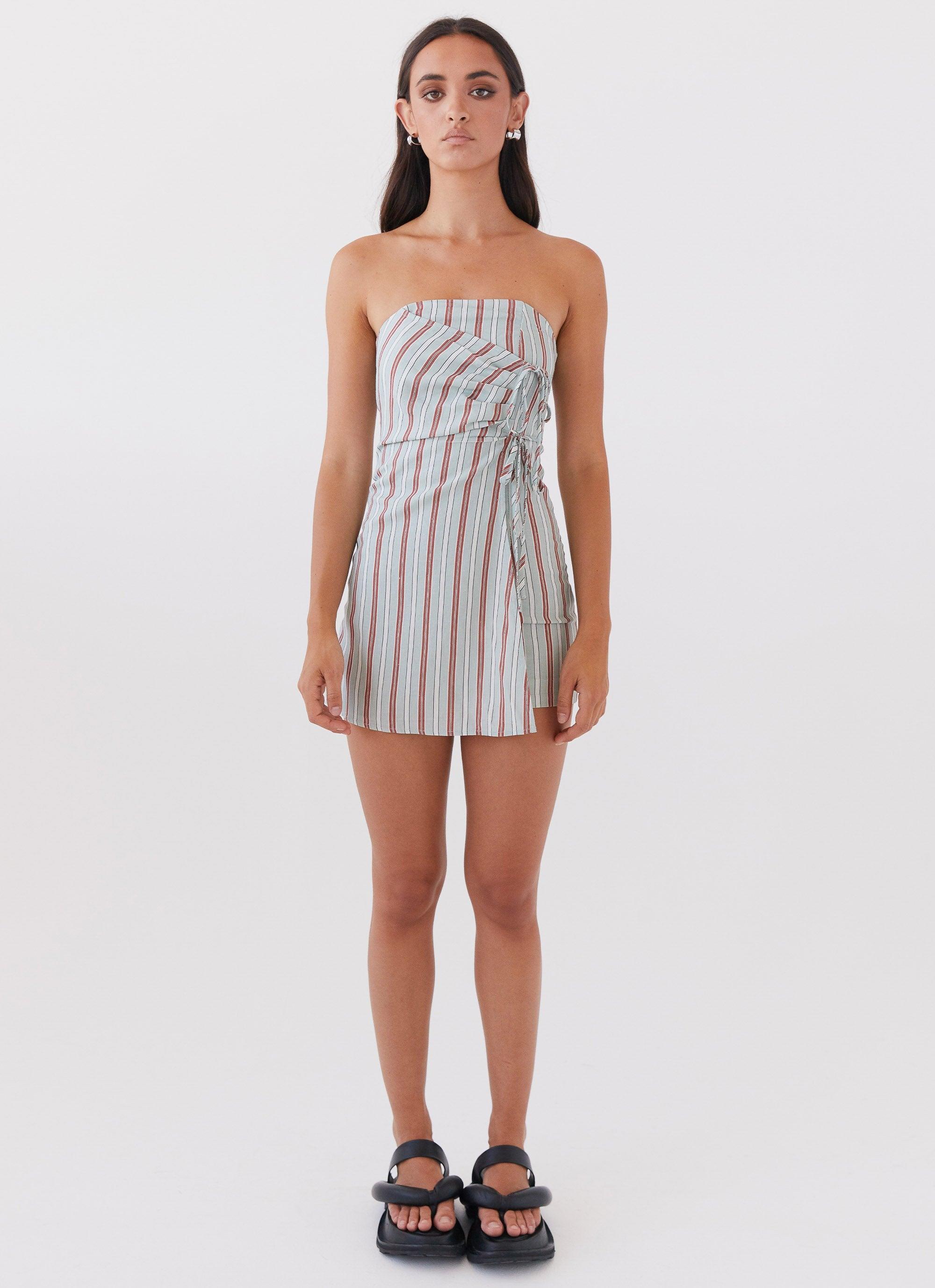 Lavinia Linen Tube Mini Dress - Coastal Stripe Product Image