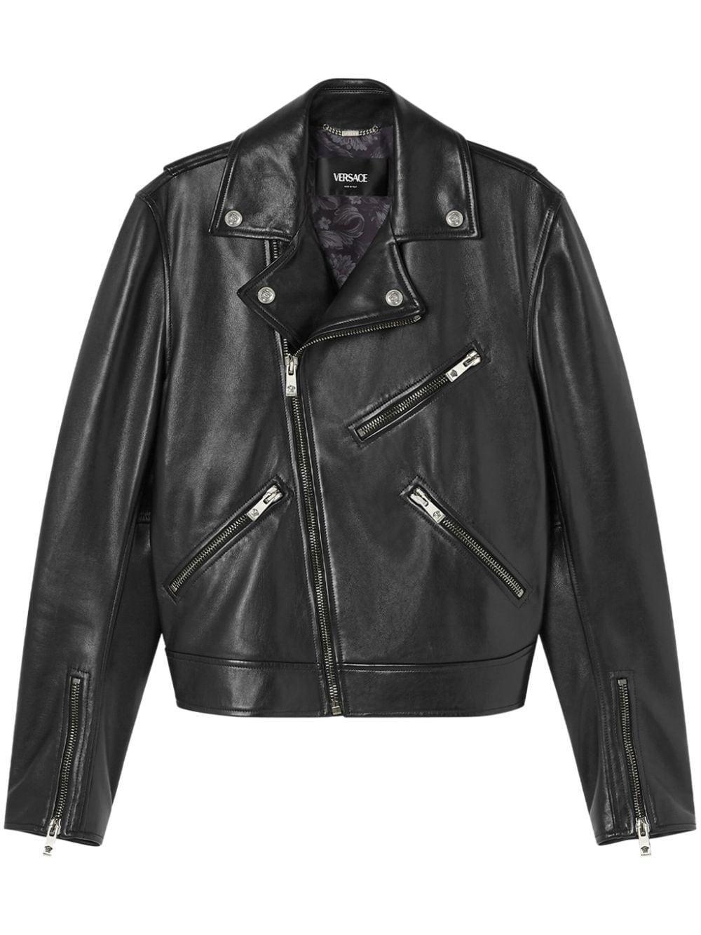 Leather Biker Jacket In Black Product Image