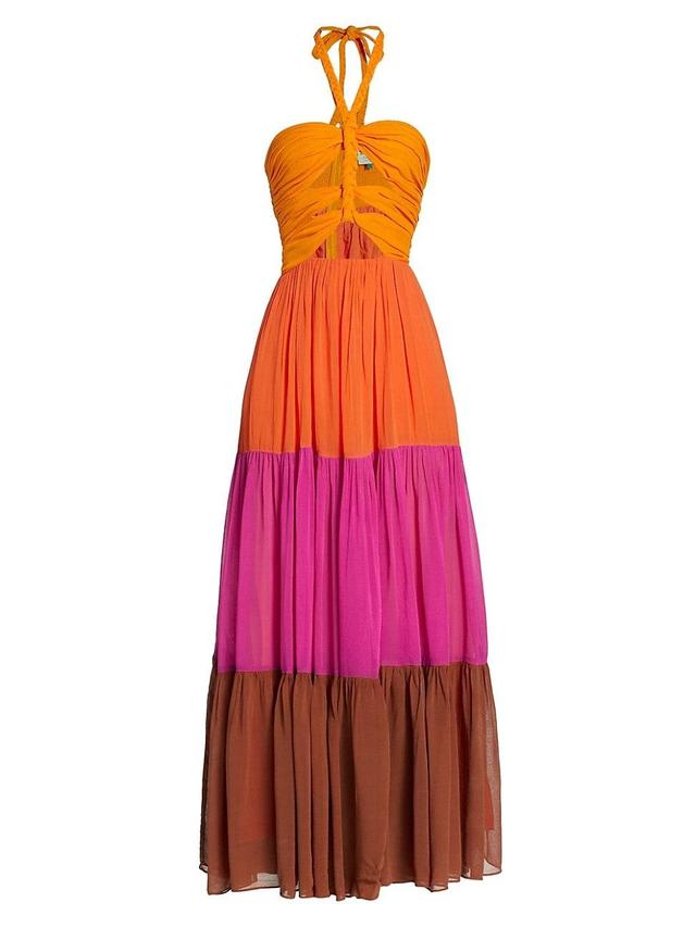 Womens Colorblocked Halter Maxi Dress Product Image