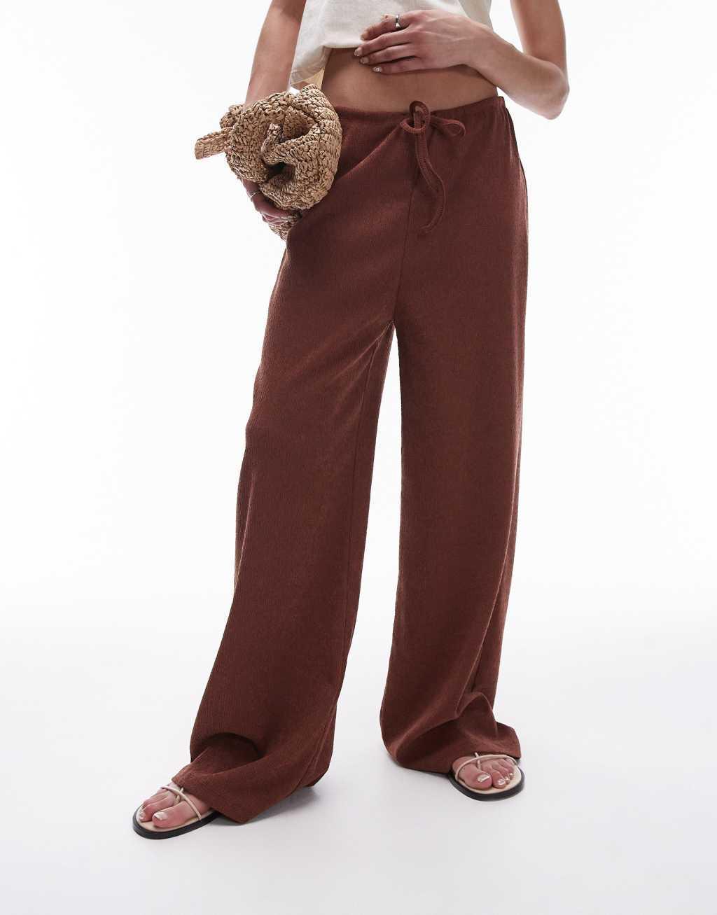 Topshop oversized crinkle drawstring straight leg pants in rust Product Image