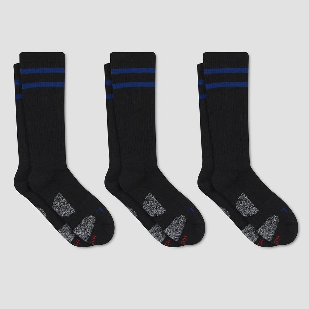 Hanes Premium Men's Compression Crew Socks 3pk - Black/Blue 6-12 Product Image