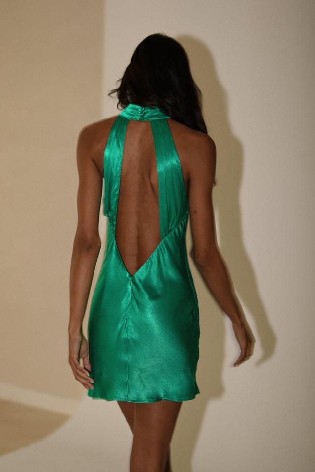 Claire Shiny A Line Mini Dress - Green Product Image