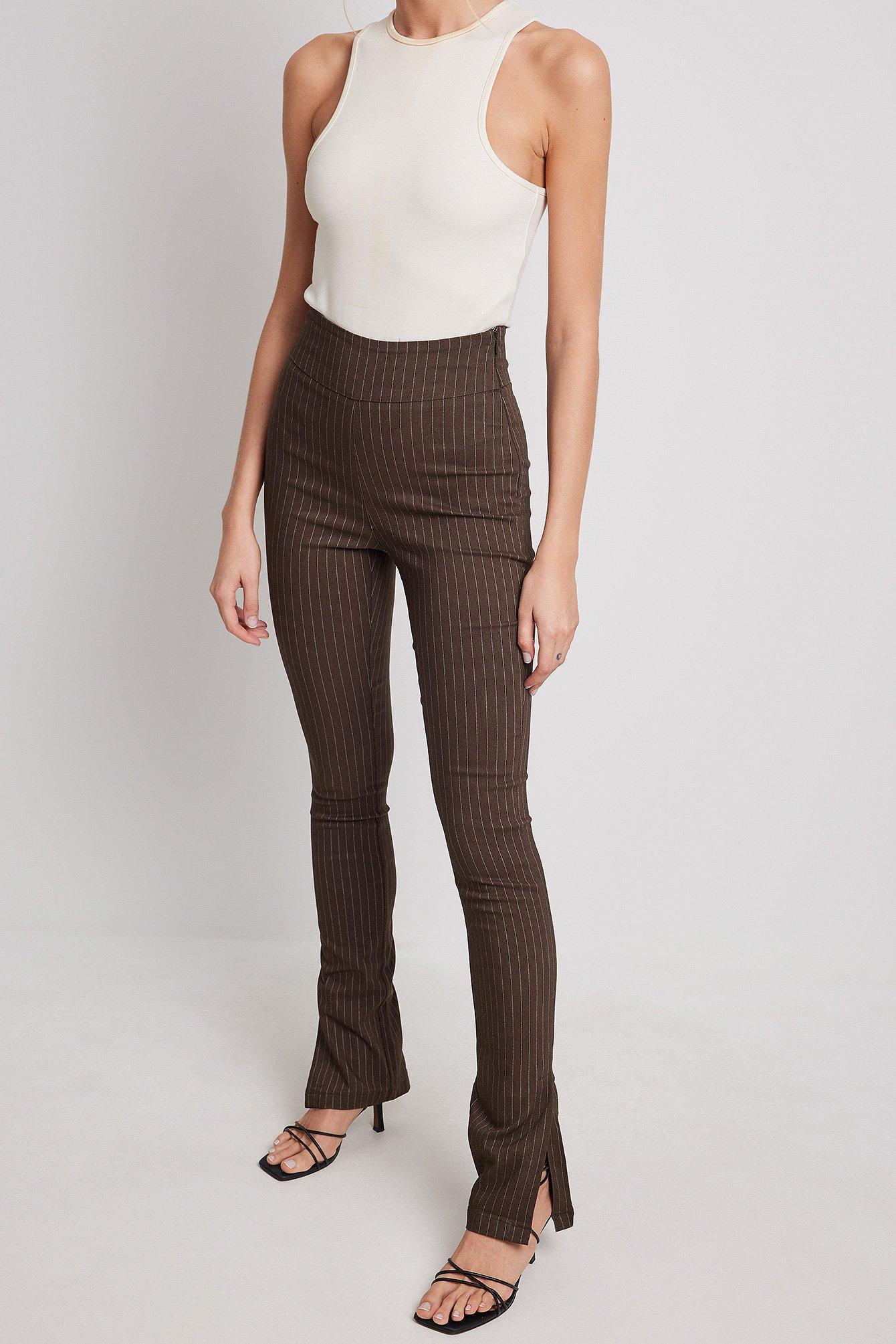 Pinstriped Stretch Slit Pants Product Image