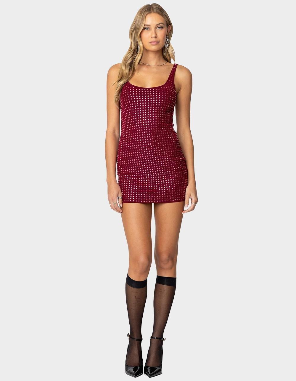 EDIKTED Rhinestone Mesh Mini Dress Product Image