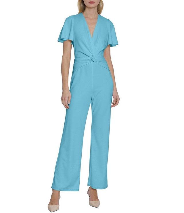 Maggy London Scuba Crepe V-Neck Twist Front Short Flutter Sleeve Jumpsuit Product Image