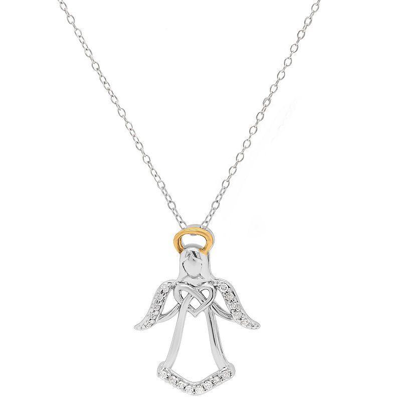 Sterling Silver Two-Tone 1/10 Carat T.W. Diamond Angel Pendant Necklace, Womens Two Tone Product Image