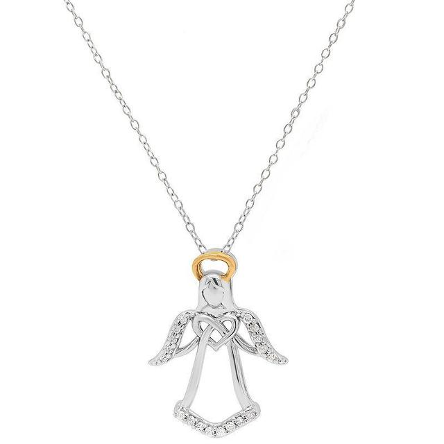 Sterling Silver Two-Tone 1/10 Carat T.W. Diamond Angel Pendant Necklace, Womens Two Tone Product Image