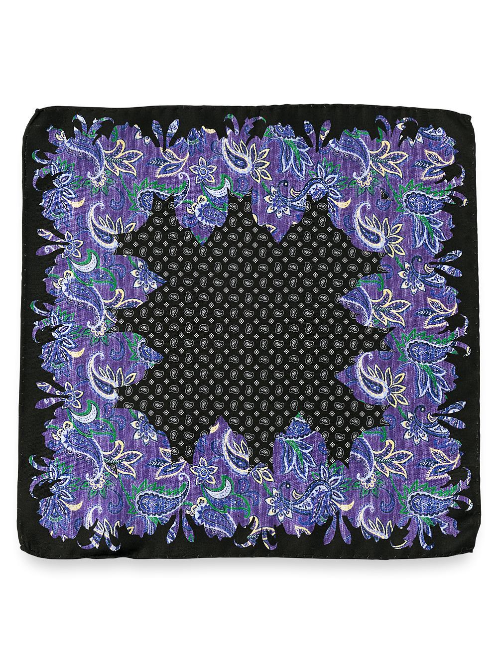 Paisley Silk Pocket Square - Black/purple Product Image