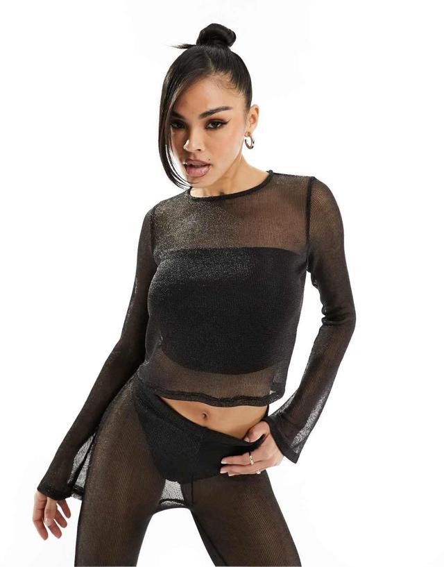 ASOS DESIGN jersey chainmail long sleeve top in black - part of a set Product Image