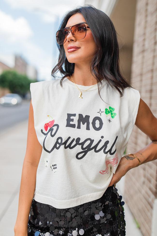 Emo Cowgirl Faded Cream Muscle Graphic Tee Product Image