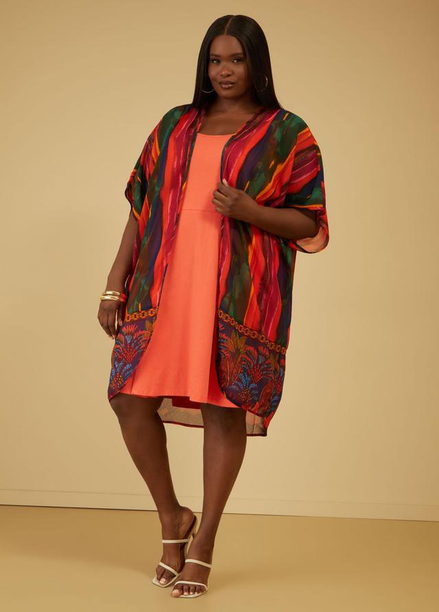 Plus Size Striped Chiffon Kimono Ashley Stewart Product Image