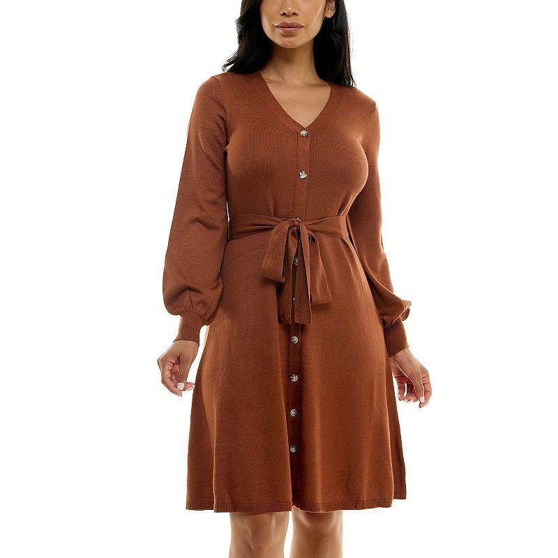 Womens Nina Leonard Balloon Sleeve Midi Sweater Dress Green Product Image