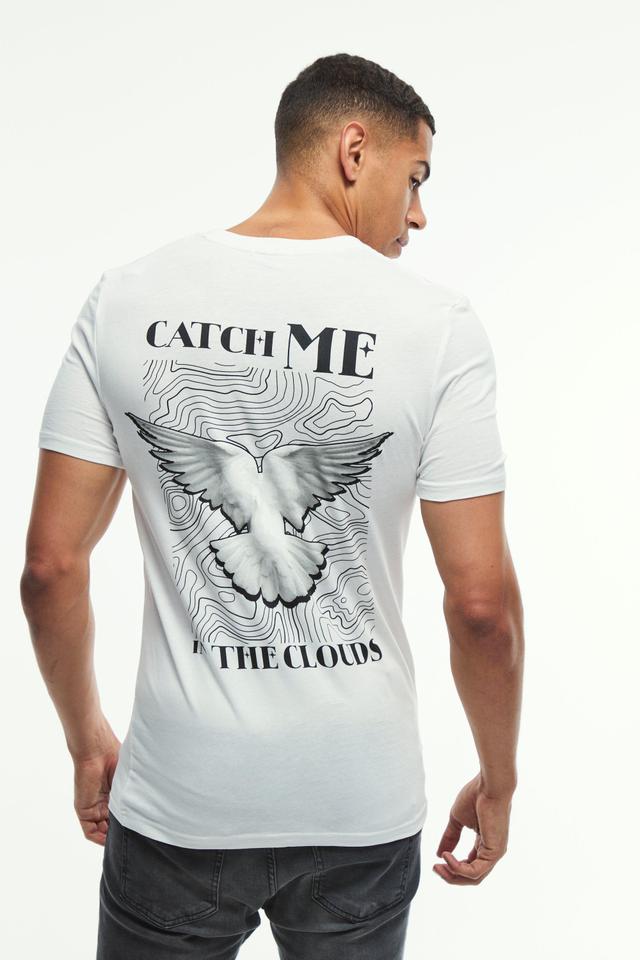 Mens White Muscle Dove Print T-Shirt, White Product Image