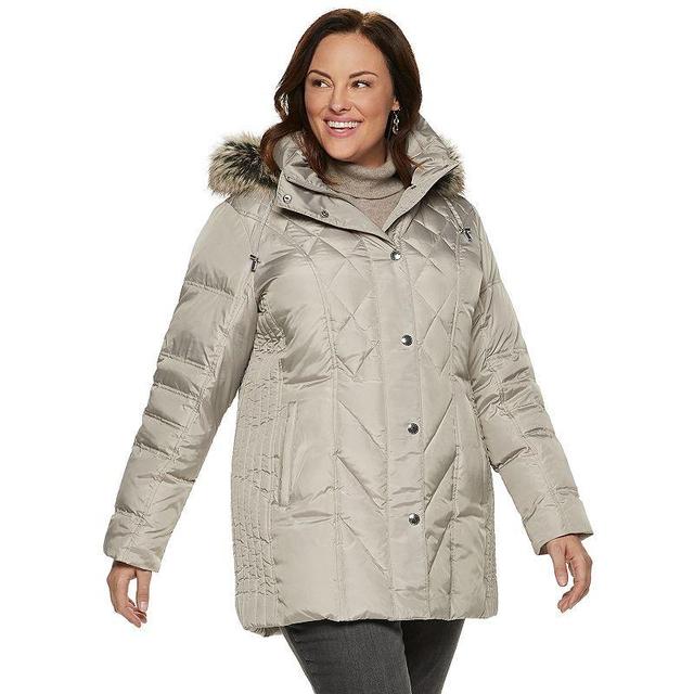 Plus Size TOWER by London Fog Hooded Faux-Fur Down Puffer Coat, Womens Light Grey Product Image