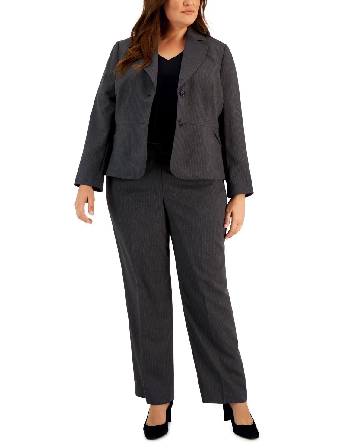 Le Suit Plus Size Two-Button Pinstriped Pantsuit Product Image