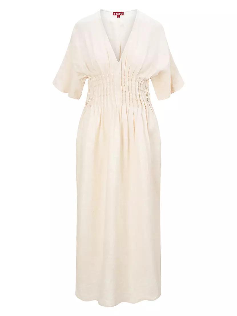 Lauretta Pleated Linen Midi-Dress Product Image