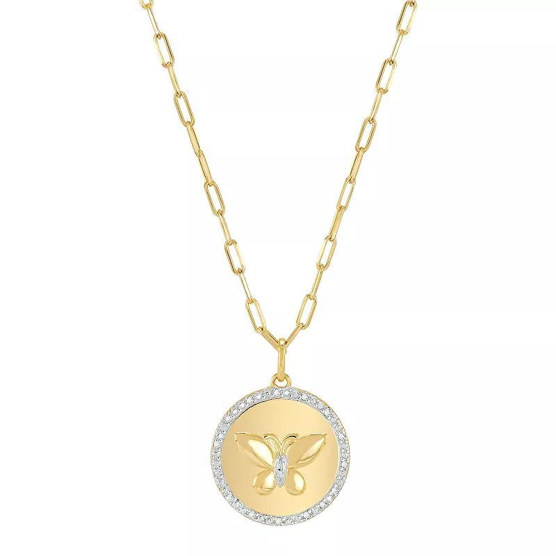 14k Gold Over Sterling 1/10 Carat T.W. Diamond Butterfly Disc Pendant Necklace, Womens Gold Tone Product Image