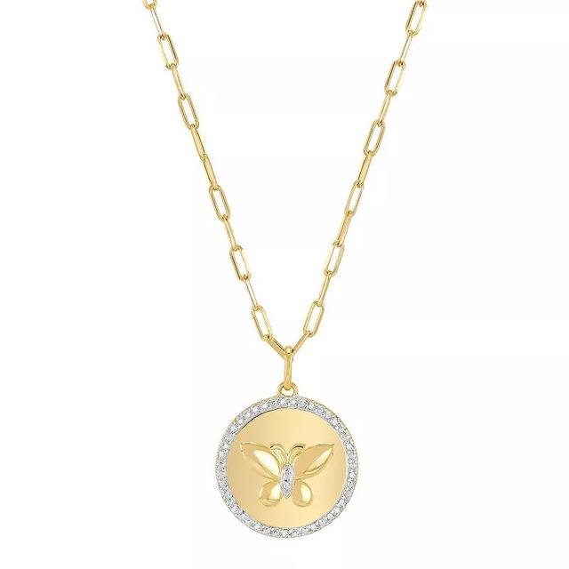 14k Gold Over Sterling 1/10 Carat T.W. Diamond Butterfly Disc Pendant Necklace, Womens Gold Tone Product Image