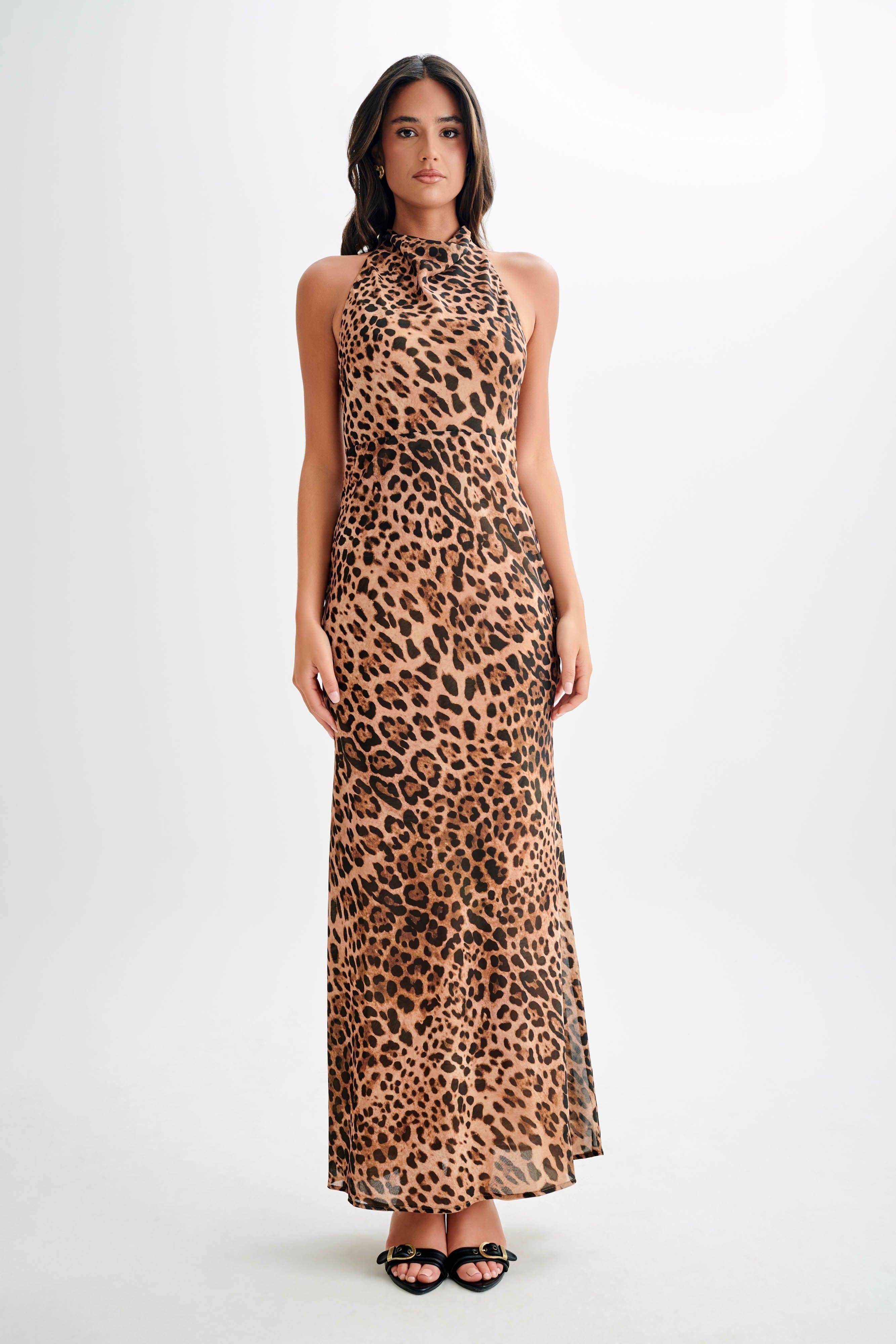 Estella Chiffon Cowl Maxi Dress - Leopard Print Product Image