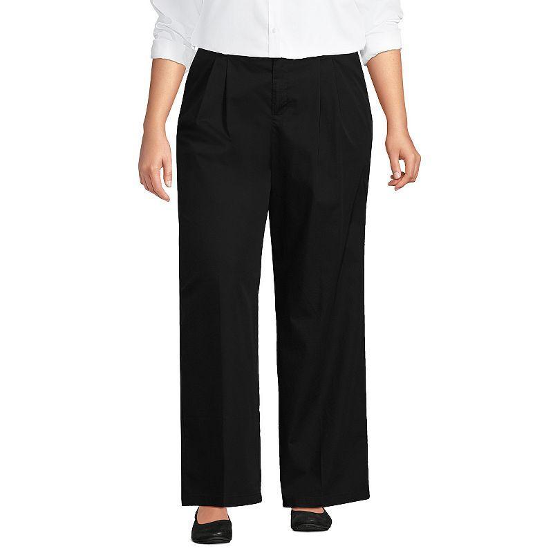 Lands End Womens Plus Size High Rise Crisp Poplin Chino Wide Leg Pants Product Image