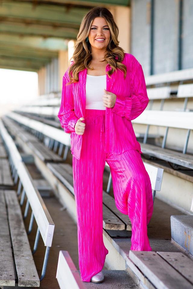 Hot Pink Crystal Pleat Top and Pants Set Product Image