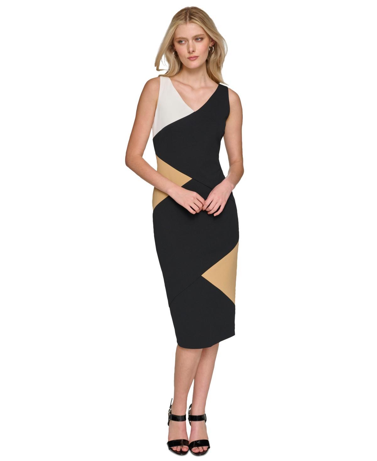 Karl Lagerfeld Paris Womens Colorblocked Midi Dress - Bk/sf Wt Product Image